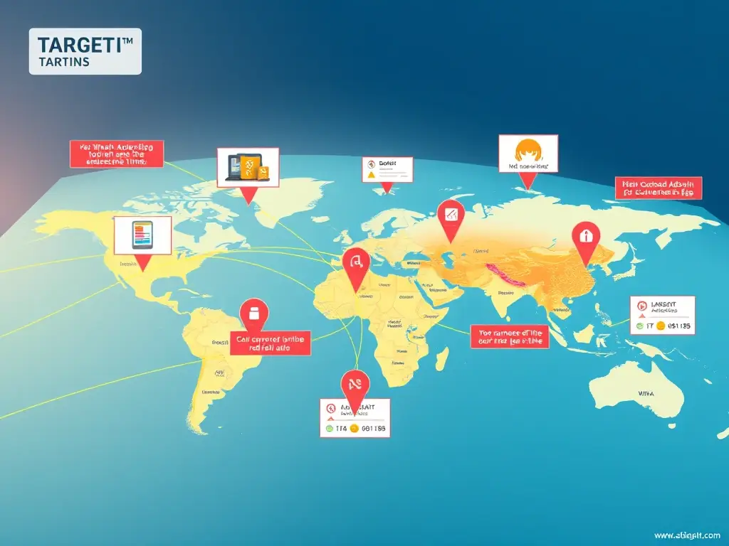 A dynamic illustration depicting Vectronis' dynamic path optimization, showing targeted ads reaching consumers on a map.